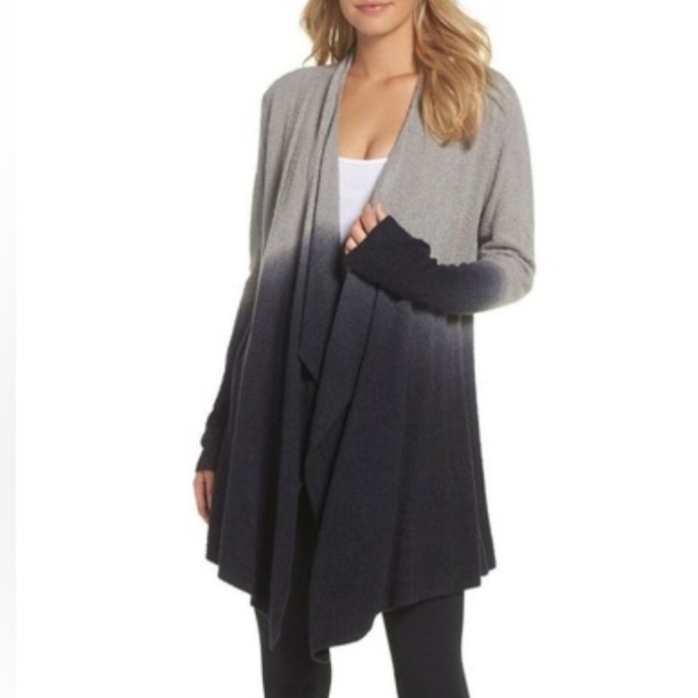 Barefoot Dreams Bamboo Chic Lite Knit Cardigan Size Sm/Med Pewter Black Ombre